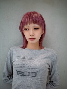 ギークス(GEEKS) 【GEEKS渋谷】顔周りレイヤーカット/オン眉/カシスピンク/ウルフ