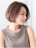 ★グレージュカラー斜めバングデザインカラーシルキーベージュ//