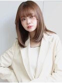 大人可愛い小顔ワンレンボブミディ×オリーブベージュ