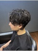 ビジネスツーブロックショート ニュアンスパーマ センターパート