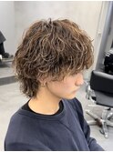 ハイライトパーマヘア緩め縦落ちパーマメンズメッシュパーマ