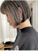 ハイライト バレイヤージュ 切りっぱなしボブ グレージュ