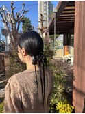 ヘアアレンジ　ツインアレンジ　黒髪アレンジ