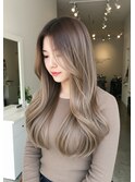 レイヤーロングベージュ20代30代40代くびれエクステ韓国ヘア