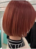 ダブルカラーケアブリーチオレンジベージュハイトーンカラーボブ