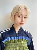 ハイトーンベージュシースルーショートボブミニボブグレージュ