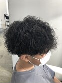 波巻きマッシュ(刈り上げツーブロック黒髪パーマ)