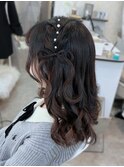 推し活 イベント 量産型 片側編み垂らしリボンアレンジ パール