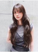 ロンググレージュココアベージュ韓国ヘア顔周りレイヤー_F1098