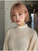 外ハネボブ ブリーチ 髪質改善 ピンクベージュ 顔周りカット