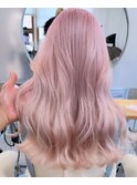 原宿　ペールピンク　レイヤーロング　海外ヘア　ケアブリーチ