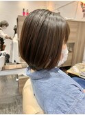 シースルー前髪森ガールラベンダーアッシュ外ハネボブボブカット