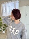 ブリーチなしボルドーカラー　ボブ