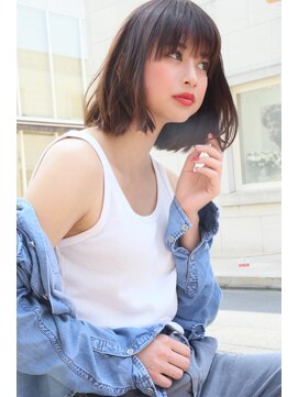 ロエナ(ROENA) 20代30代40代50代小顔カット黒髪ワンレンボブルフネビージュ前髪