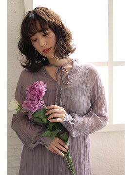 アールイーノウン 阿倍野区昭和町店(re; nown) 小顔外ハネミディアムアッシュ20代30代40代くびれミディ韓国ヘア