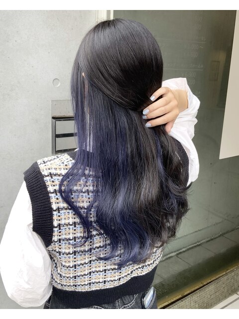 ライトブルー＆コバルトブルーリボンヘアゴム 浴衣 花火 夏祭り  