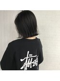 黒髪外はねボブ切りっぱなし　ダークカラー透明感カラー