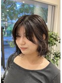 大人グレージュハイライト×ボブパーマ