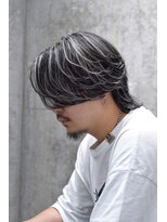 メンズオルズ 渋谷(MEN'S ALLZ)&nbsp;ホワイトハイライトブリーチセンターパートウルフフェザーパーマ