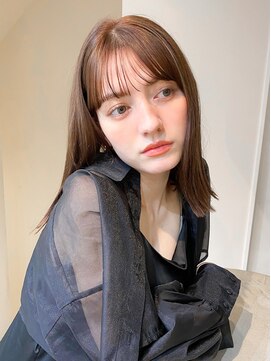 レア 表参道(L'ea) くびれヘアアプリコットオレンジ夏ヘアハイライトカラー韓国ヘア