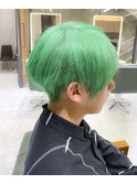 全頭グリーンカラー☆ブリーチWカラーツーブロックヘア