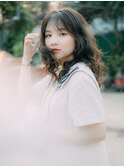 大人ガーリーウェーブ×小顔バング