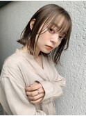 切りっぱなしボブ ブリーチなし 透明感カラー エアリーミディ