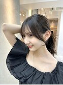 大人前髪アイスグレー韓国小顔レイヤー重めロングオリーブ