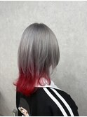 ブリーチ2回～ホワイトシルバー×レッドカラー♪