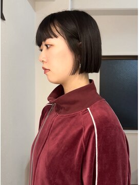 シーン(SCEN) 切りっぱなしボブ/暗髪グレージュ/前髪カット/ワイドバング/仙台