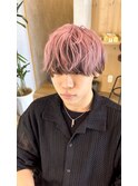 マッシュパーマハイライト波巻きホワイトピンク