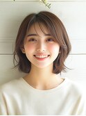 ★前髪イメチェンこなれミディレイヤーボブウルフネビージュ小顔