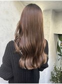 グレーベージュ黒髪レイヤーロング アッシュブラック前髪パーマ