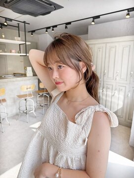 カシュカシュ 表参道(cache cache) セミロングミルクティーブラウンカラー前髪顔周りカット髪質改善