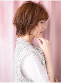 ナチュラルブラウンニュアンスパーマ丸みショートY上尾30代40代