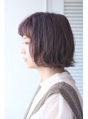 大人可愛い20代30代40代グレーベージュ前髪パーマボブ