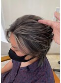 メンズ マッシュヘアハイライトカラー◎アッシュカラー
