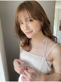 大人かわいい顔まわりレイヤー小顔シースルーバングまろベージュ