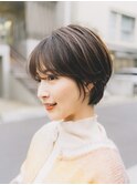 ショート チェリーブラウン デジタルパーマ 丸型 卵型 四角