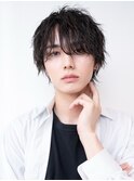 センターパート韓国マッシュダークアッシュニュアンスパーマ