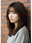 シースルーバング小顔カットワンカールレイヤーカット