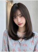 レイヤーカット/ダークブラウン/顔周りカット/くびれレイヤー