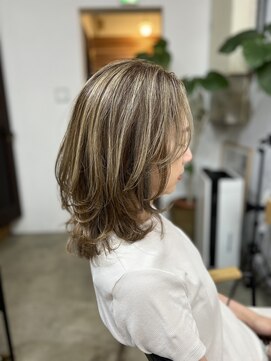 ソエル(Soell) レイヤーカット ミルクティーハイライト  髪質改善 40代50代女性