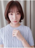 オリーブグレージュブリーチなし外ハネ小顔ウルフボブ30代Te1
