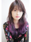 パープルグラデーション×ゆる巻きウェーブロング