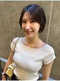小顔ナチュラルショートレイヤーボブリーチなしミルクブラウン