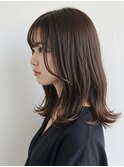 外ハネミディアム/シースルーバング/艶髪/ココアベージュ/金山