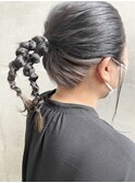 インナーカラーグレージュ×編みアレンジ