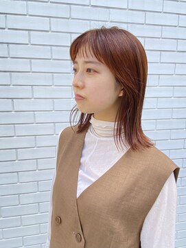 フェンヘアーアイス 中目黒(Fen.hair ici) ブリーチなし オレンジカラー ミディアムヘア 前髪