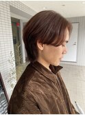 【とまべち】オレンジブラウン×センターパートウルフ